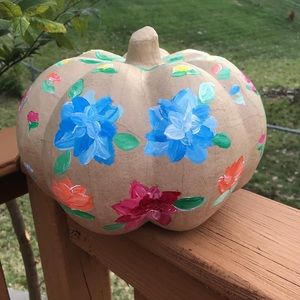 Hand-painted Floral Paper Maché Pumpkin
